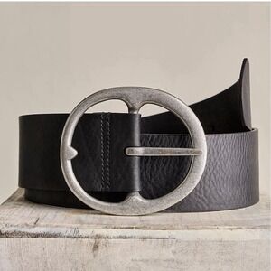 Free People Brando Leather Belt Black Silver Buckle Women's Medium NWT